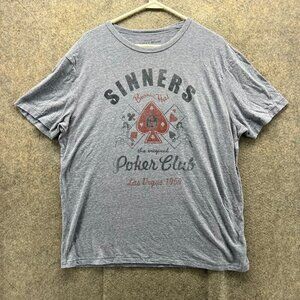 Lucky Brand Shirt Mens XL Gray Graphic Tee Sinners Poker Club Las Vegas 1969